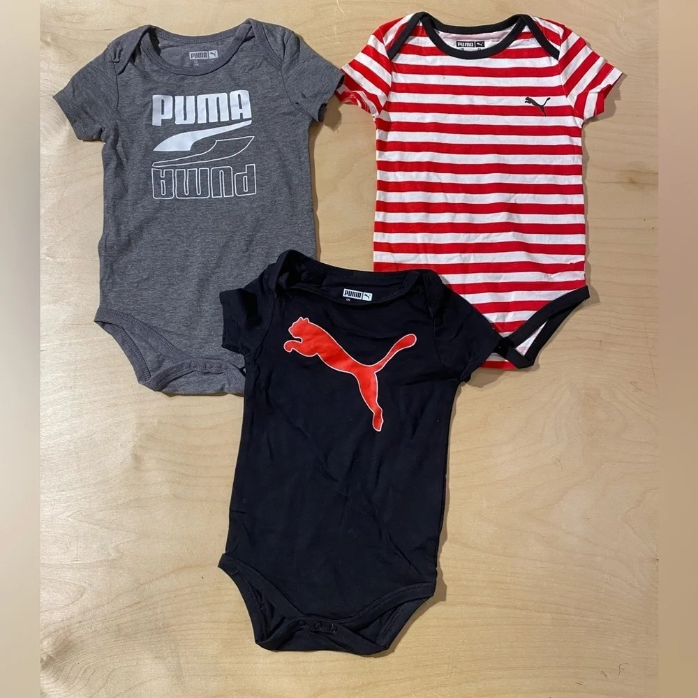 Puma Kids Bodysuit Trio - Gray, Red, and Black 18 M (PF)